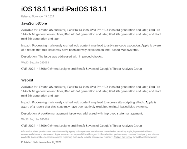 重要安全修复！苹果发布iOS 18.1.1正式版：建议所有iPhone升级